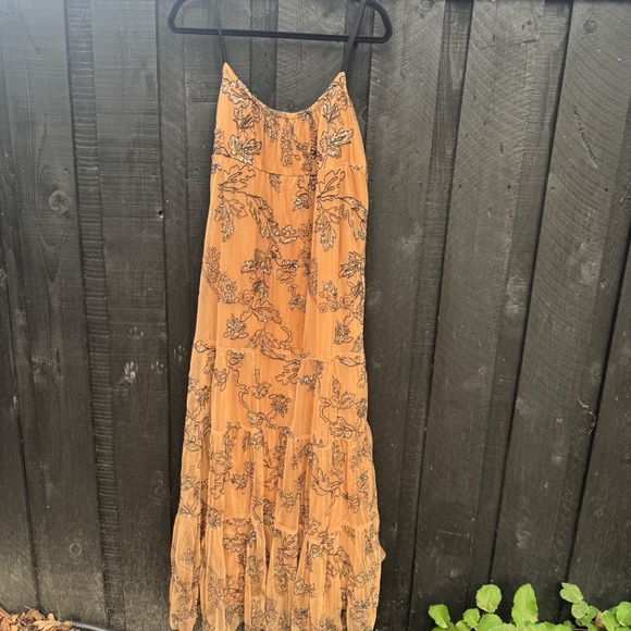 NWT Anthropologie Embroidered Sequin Mesh Maxi Dress โ Size L โ Neutral Motif - Picture 12 of 14